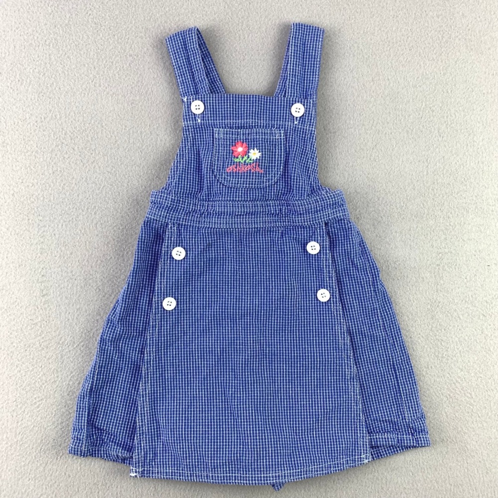 VTG OshKosh B'gosh Skort Overalls Girls 3T Blue Gingham Floral Made in USA